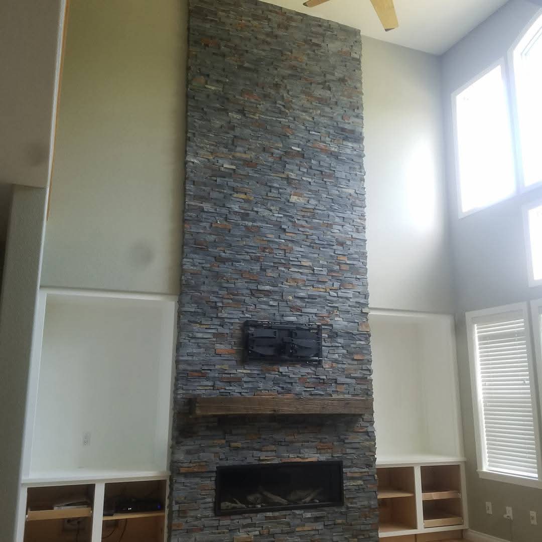 Fireplace mantel tile work in Denver